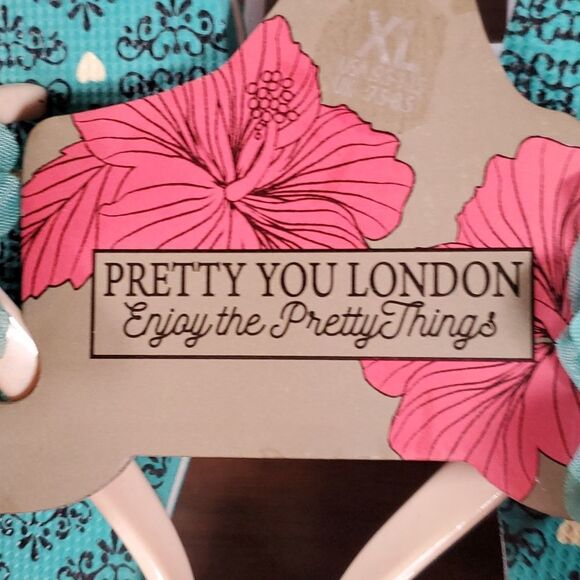 NEW NWT Pretty You London Tessa Flower Flip Flops Thongs XL 9½ - 10½‎ Aqua Blue - Picture 2 of 9